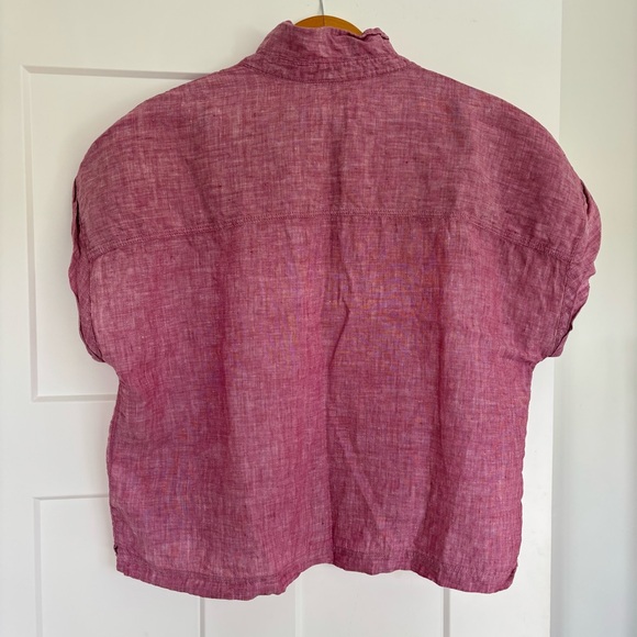 Rachel Zoe LINEN Short Sleeve Button Up Cropped Blouse Women’s Size XL - Picture 6 of 8